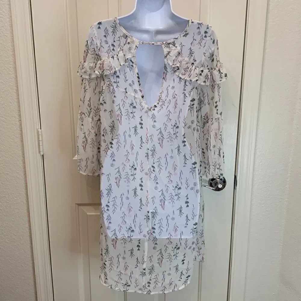 Spirit Of Grace Small SHEER Floral Scoop Neck 3/4 Flutter Sleeves Fire Soul NEW - Picture 5 of 13
